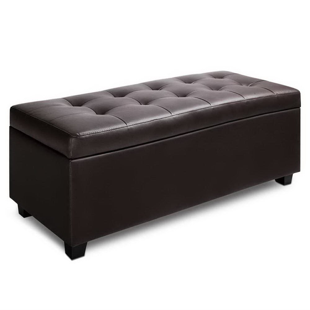 Artiss Storage Ottoman Blanket Box 97cm Leather Brown