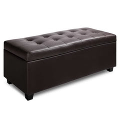 Artiss Storage Ottoman Blanket Box 97cm Leather Brown