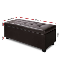 Artiss Storage Ottoman Blanket Box 97cm Leather Brown