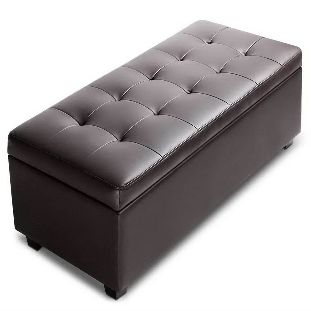 Artiss Storage Ottoman Blanket Box 97cm Leather Brown