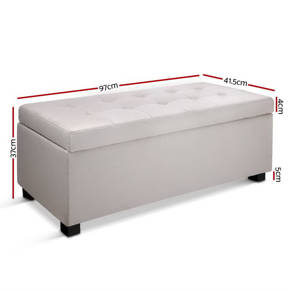 Artiss Storage Ottoman Blanket Box 97cm Linen Beige