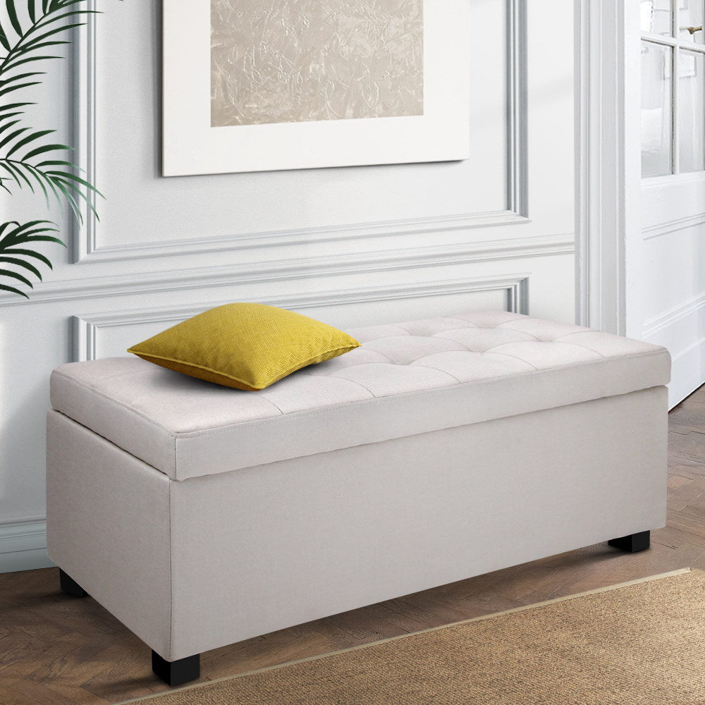 Artiss Storage Ottoman Blanket Box 97cm Linen Beige