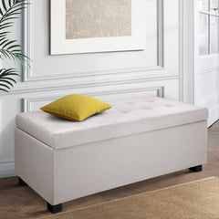 Artiss Storage Ottoman Blanket Box 97cm Linen Beige