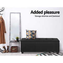Artiss Storage Ottoman Blanket Box 97cm Linen Black