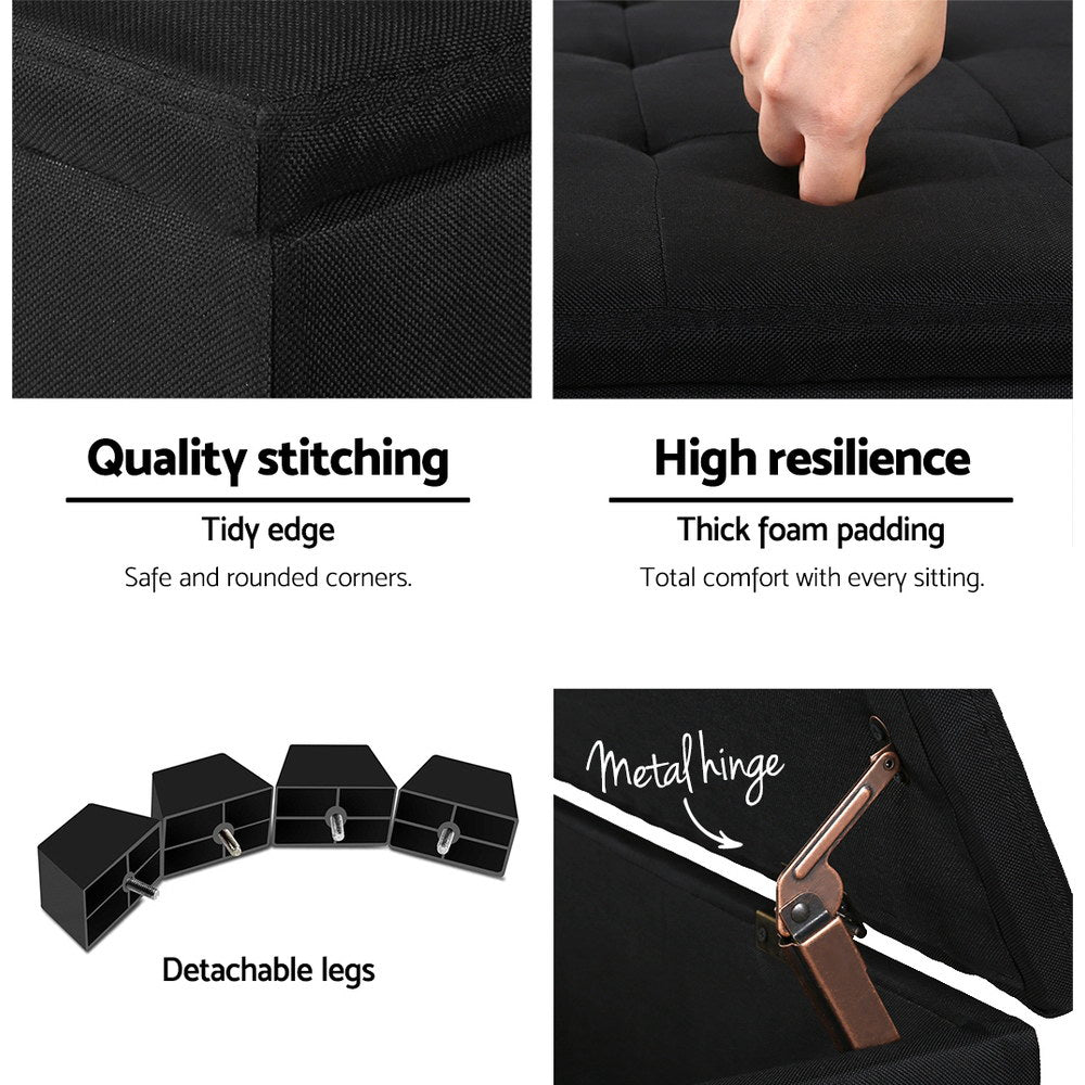 Artiss Storage Ottoman Blanket Box 97cm Linen Black