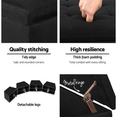 Artiss Storage Ottoman Blanket Box 97cm Linen Black
