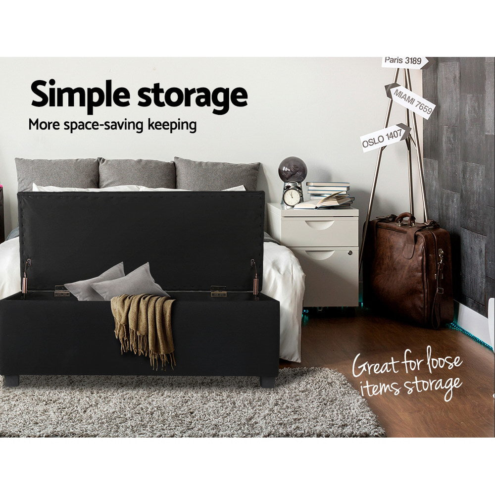 Artiss Storage Ottoman Blanket Box 97cm Linen Black