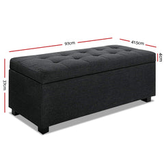 Artiss Storage Ottoman Blanket Box 97cm Linen Charcoal