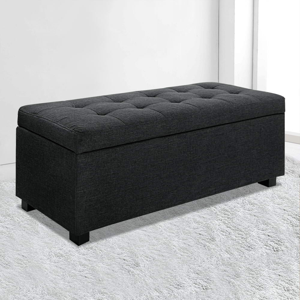 Artiss Storage Ottoman Blanket Box 97cm Linen Charcoal