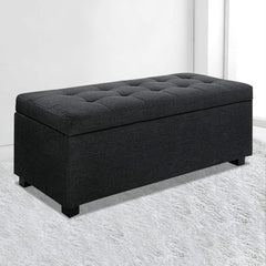 Artiss Storage Ottoman Blanket Box 97cm Linen Charcoal