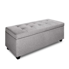 Artiss Storage Ottoman Blanket Box 97cm Linen Light Grey