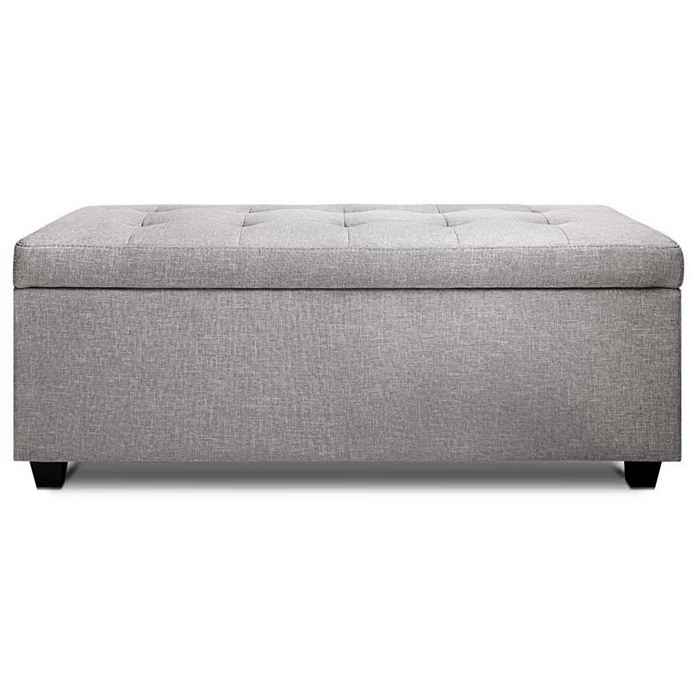 Artiss Storage Ottoman Blanket Box 97cm Linen Light Grey