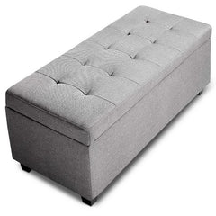Artiss Storage Ottoman Blanket Box 97cm Linen Light Grey