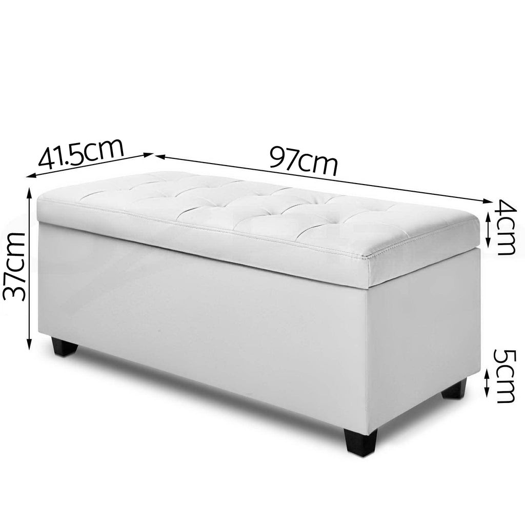 Artiss Storage Ottoman Blanket Box 97cm Leather White