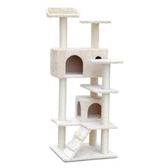i.Pet Cat Tree 134cm Tower Scratching Post Scratcher Wood Condo House Bed Beige