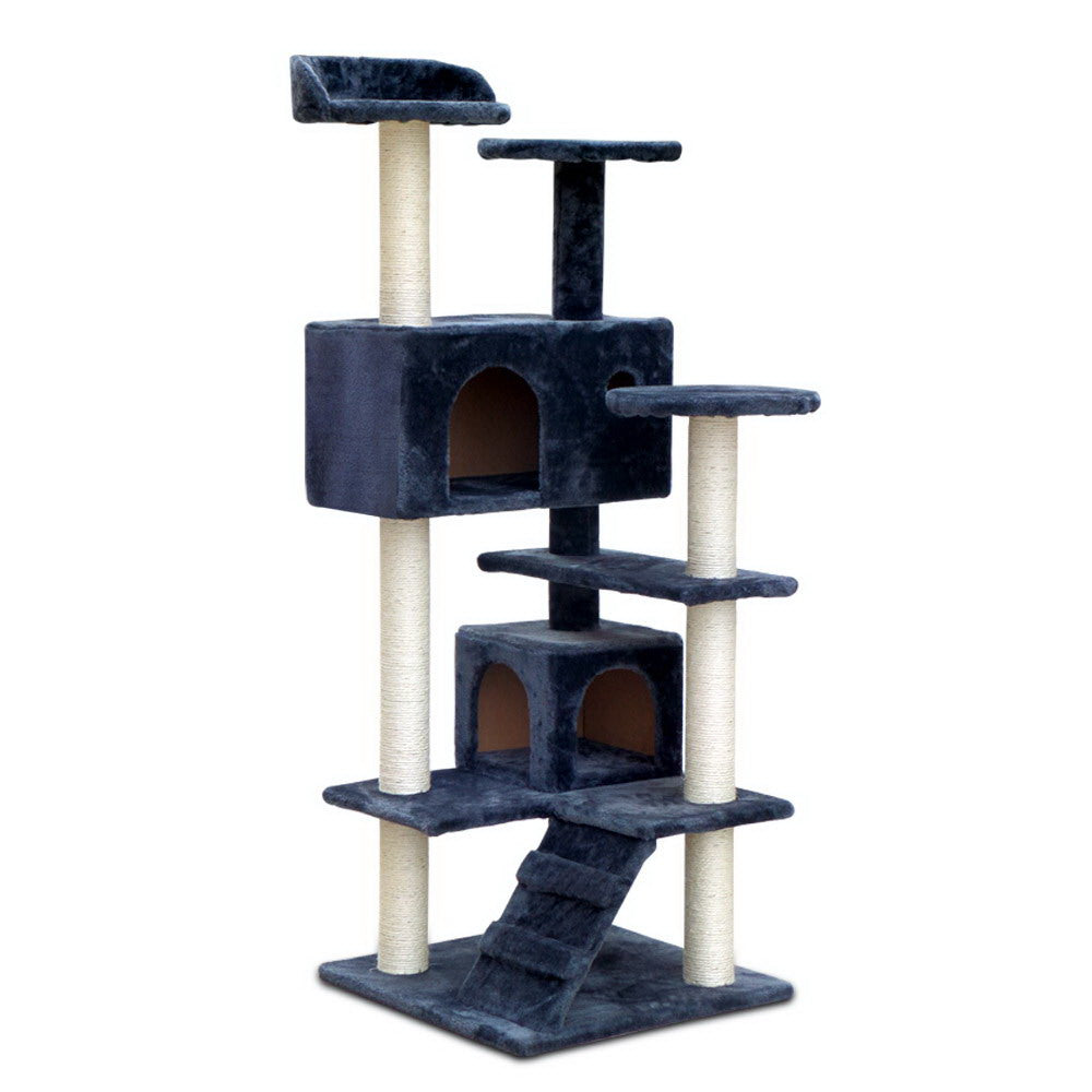 i.Pet Cat Tree 134cm Tower Scratching Post Scratcher Wood Condo House Bed Grey