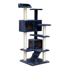 i.Pet Cat Tree 134cm Tower Scratching Post Scratcher Wood Condo House Bed Grey