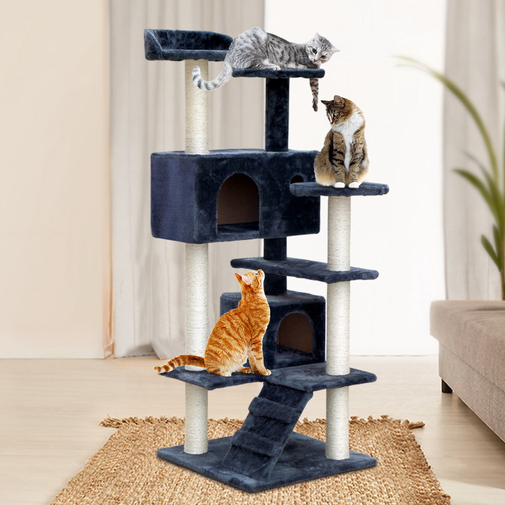 i.Pet Cat Tree 134cm Tower Scratching Post Scratcher Wood Condo House Bed Grey