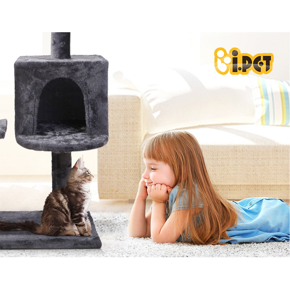 i.Pet Cat Tree 140cm Tower Scratching Post Scratcher Trees Toys Condo Bed Grey