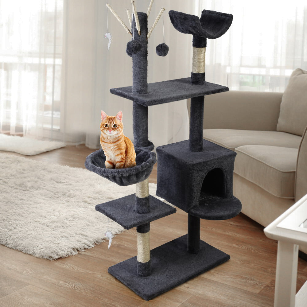 i.Pet Cat Tree 140cm Tower Scratching Post Scratcher Trees Toys Condo Bed Grey