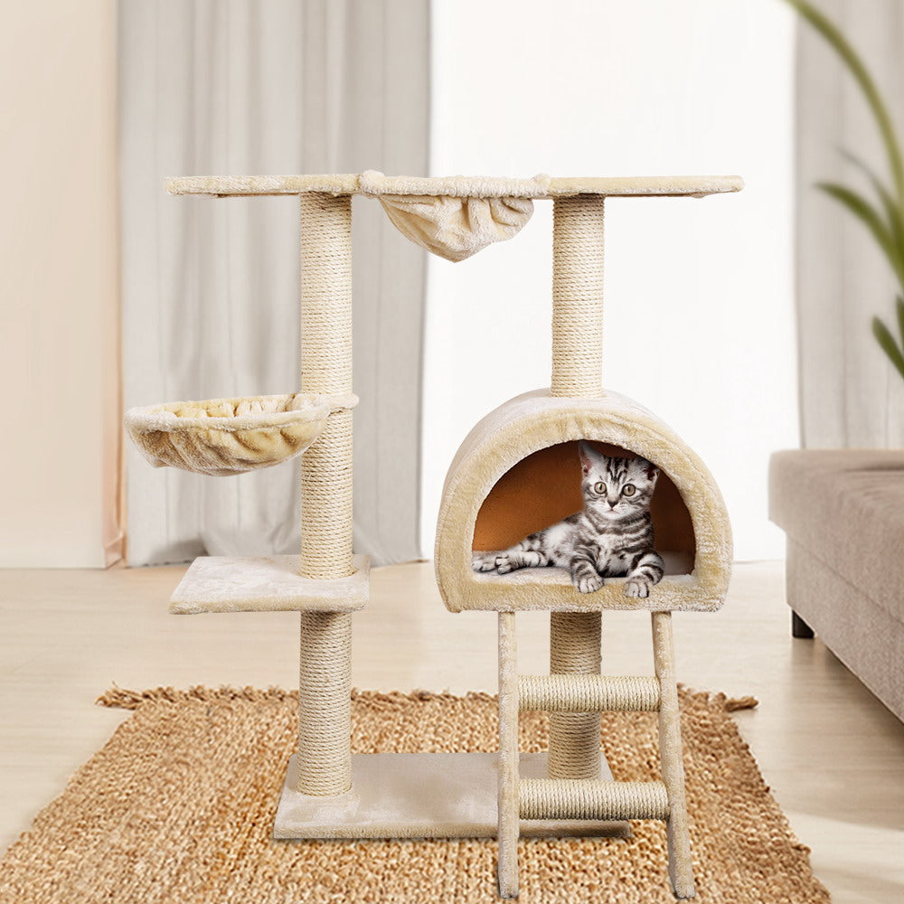 i.Pet Cat Tree 100cm Tower Scratching Post Scratcher Condo House Trees Bed Beige