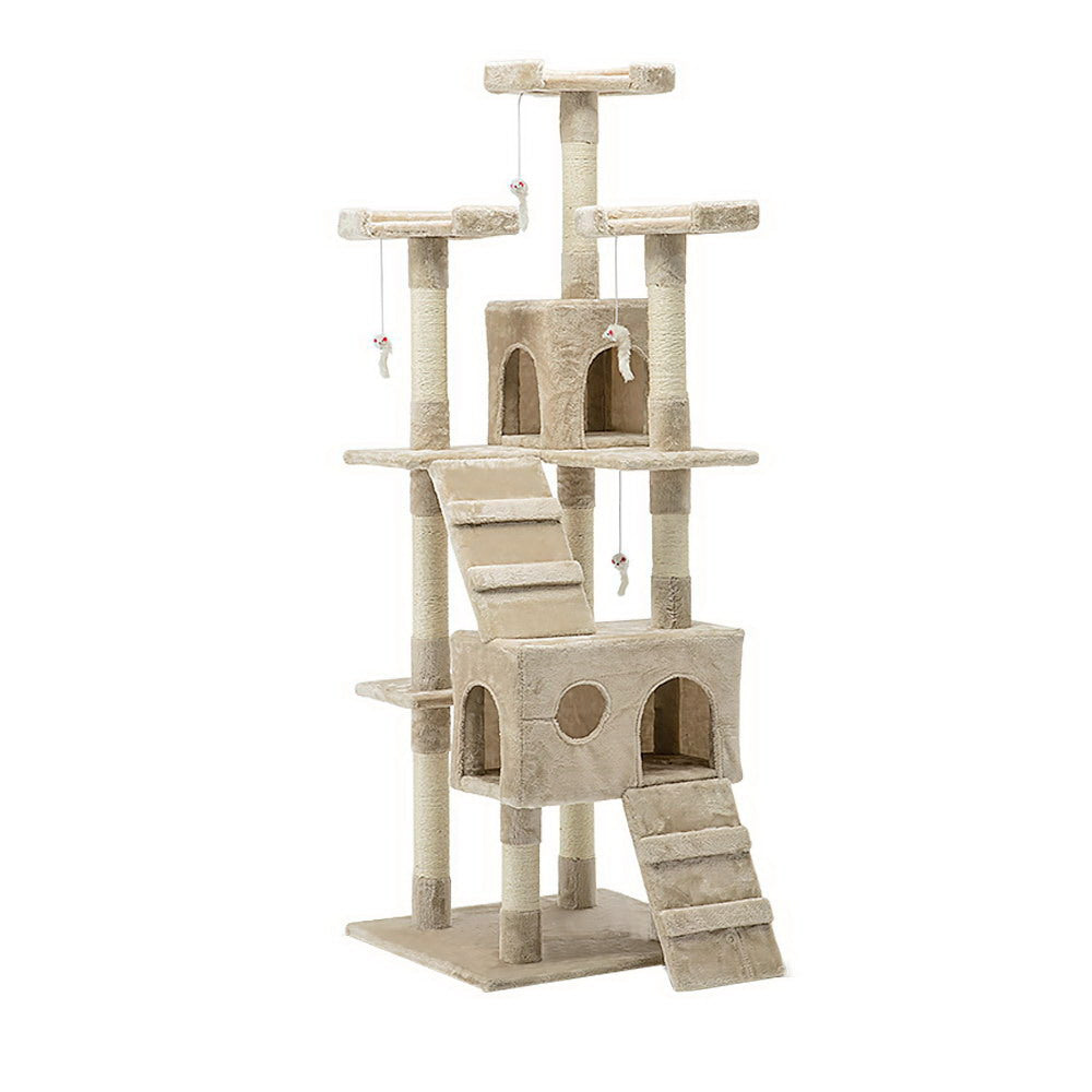 i.Pet Cat Tree 180cm Tower Scratching Post Scratcher Wood Condo House Toys Beige
