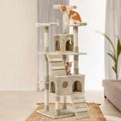 i.Pet Cat Tree 180cm Tower Scratching Post Scratcher Wood Condo House Toys Beige
