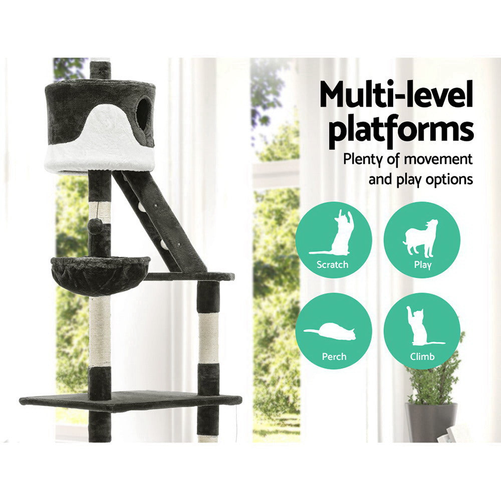 i.Pet Cat Tree 260cm Tower Scratching Post Scratcher Condo House Trees Grey