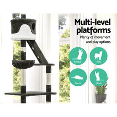 i.Pet Cat Tree 260cm Tower Scratching Post Scratcher Condo House Trees Grey