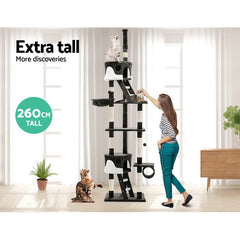 i.Pet Cat Tree 260cm Tower Scratching Post Scratcher Condo House Trees Grey