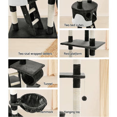 i.Pet Cat Tree 260cm Tower Scratching Post Scratcher Condo House Trees Grey