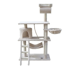 i.Pet Cat Tree 141cm Tower Scratching Post Scratcher Condo Wood House Bed Beige