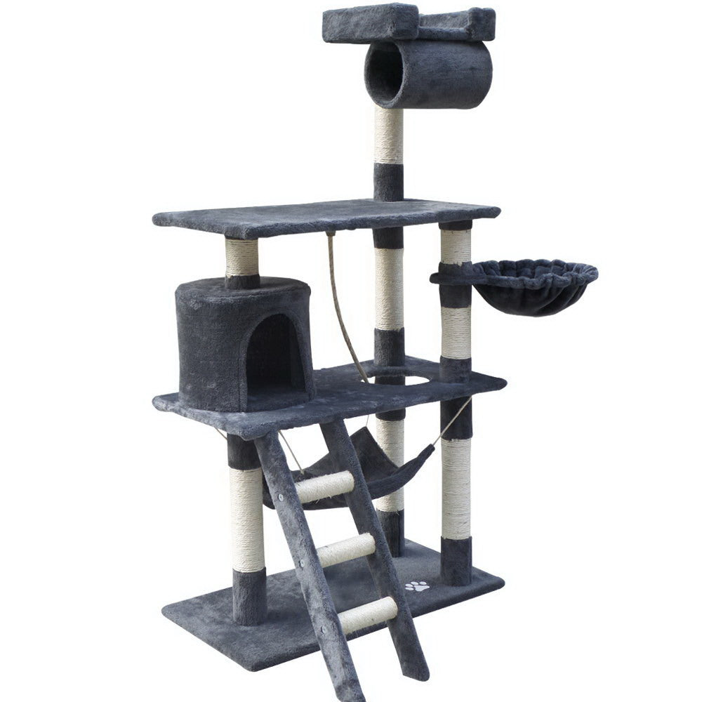 i.Pet Cat Tree 141cm Tower Scratching Post Scratcher Condo Wood House Bed Grey