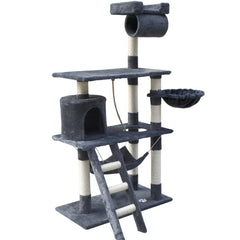 i.Pet Cat Tree 141cm Tower Scratching Post Scratcher Condo Wood House Bed Grey
