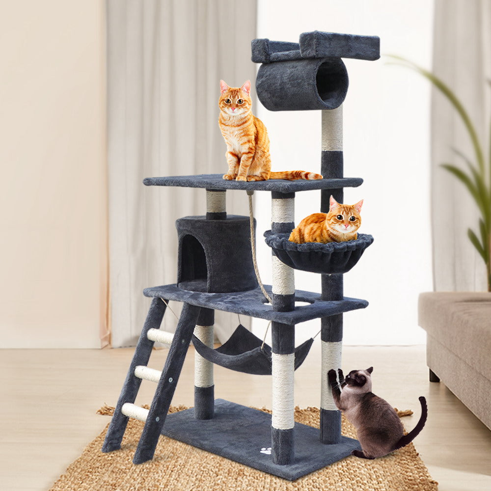 i.Pet Cat Tree 141cm Tower Scratching Post Scratcher Condo Wood House Bed Grey