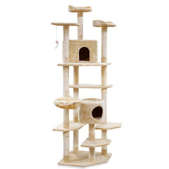 i.Pet Cat Tree 203cm Tower Scratching Post Scratcher Condo Trees House Bed Beige