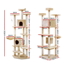 i.Pet Cat Tree 203cm Tower Scratching Post Scratcher Condo Trees House Bed Beige