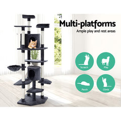 i.Pet Cat Tree 203cm Tower Scratching Post Scratcher Condo Trees House Bed Grey