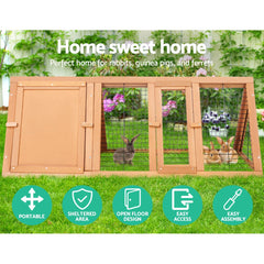i.Pet Rabbit Hutch Chicken Coop 119cm x 51cm x 44cm Chicken Coop Large Run Wooden Cage Outdoor