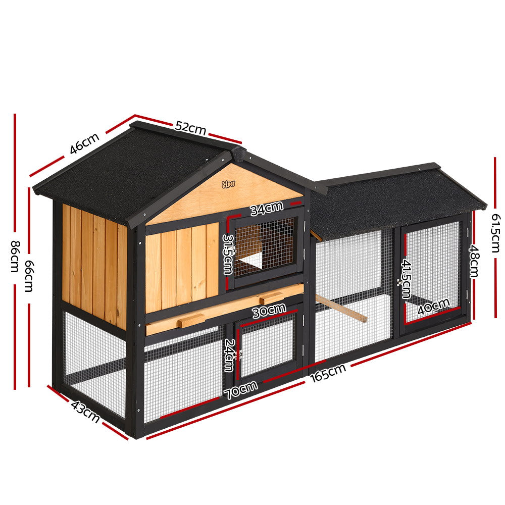 i.Pet Chicken Coop Rabbit Hutch 165cm x 43cm x 86cm Chicken Coop Large Run House Cage Wooden Outdoor
