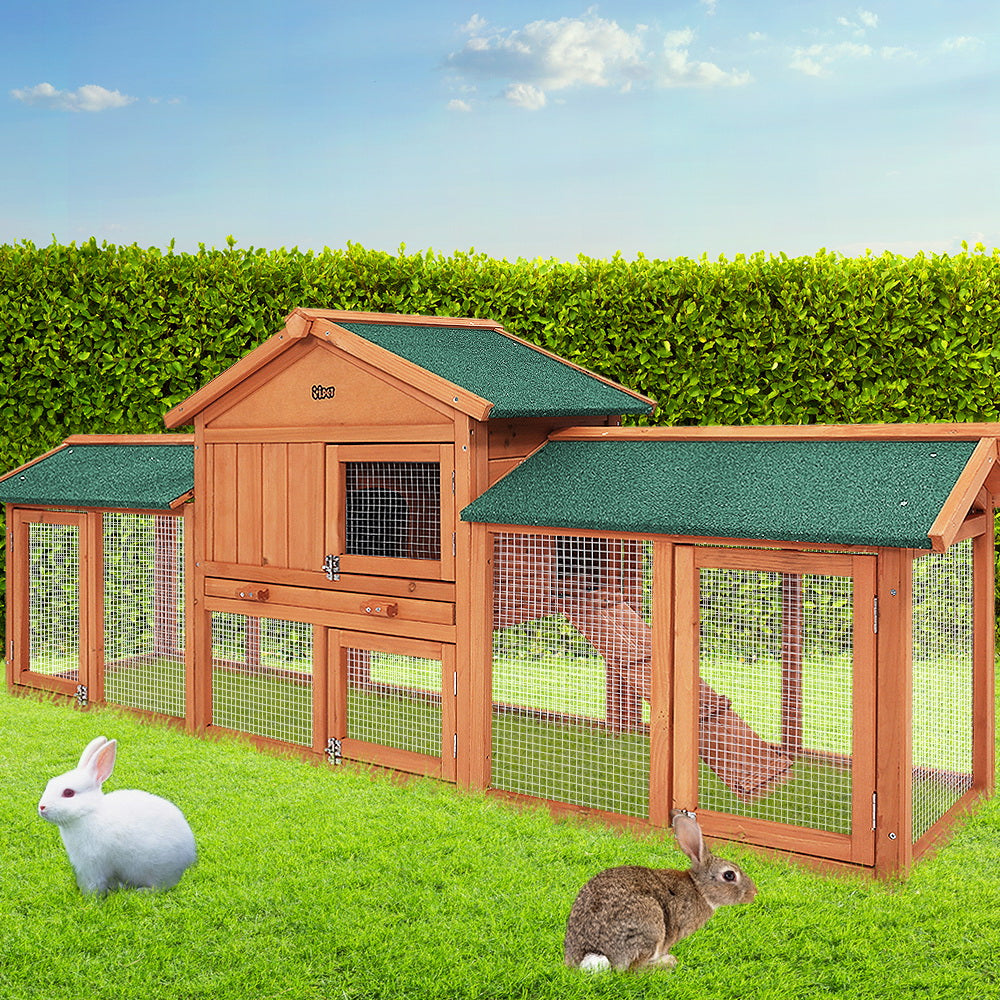 i.Pet Chicken Coop Rabbit Hutch 220cm x 44cm x 84cm Large Chicken Coop Run Wooden Outdoor Cage House