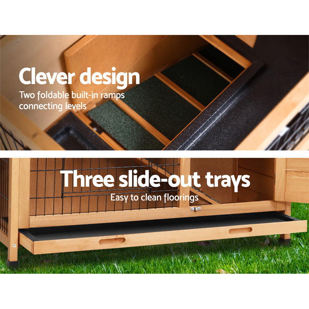 i.Pet Rabbit Hutch Chicken Coop 91.5cm x 46cm x 116.5cm Chicken Coop Large House Cage Run Wooden Outdoor