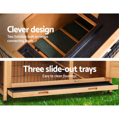 i.Pet Rabbit Hutch Chicken Coop 91.5cm x 46cm x 116.5cm Chicken Coop Large House Cage Run Wooden Outdoor