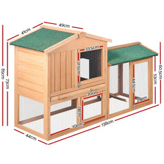 i.Pet Chicken Coop Rabbit Hutch 138cm x 44cm x 85cm Large Chicken Coop House Run Cage Wooden Outdoor