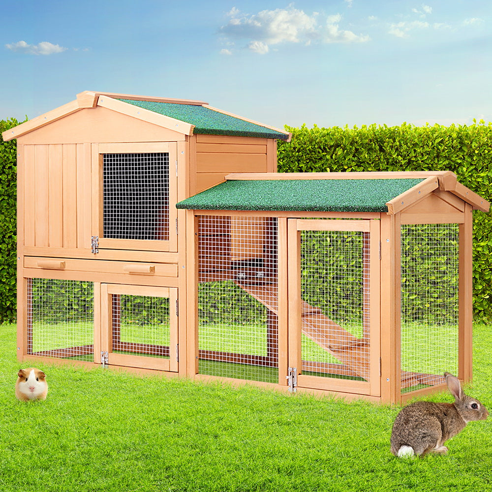 i.Pet Chicken Coop Rabbit Hutch 138cm x 44cm x 85cm Large Chicken Coop House Run Cage Wooden Outdoor