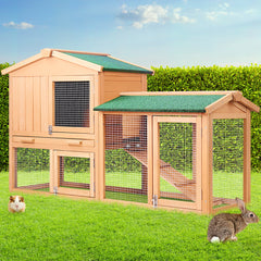 i.Pet Chicken Coop Rabbit Hutch 138cm x 44cm x 85cm Large Chicken Coop House Run Cage Wooden Outdoor