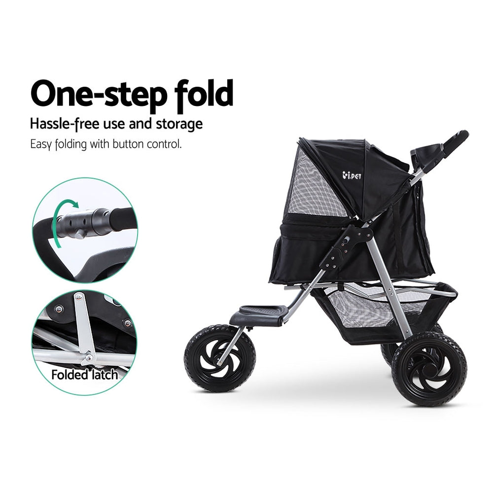 i.Pet Pet Stroller Dog Pram Large Cat Carrier Travel 3 Wheels Foldable Pushchair