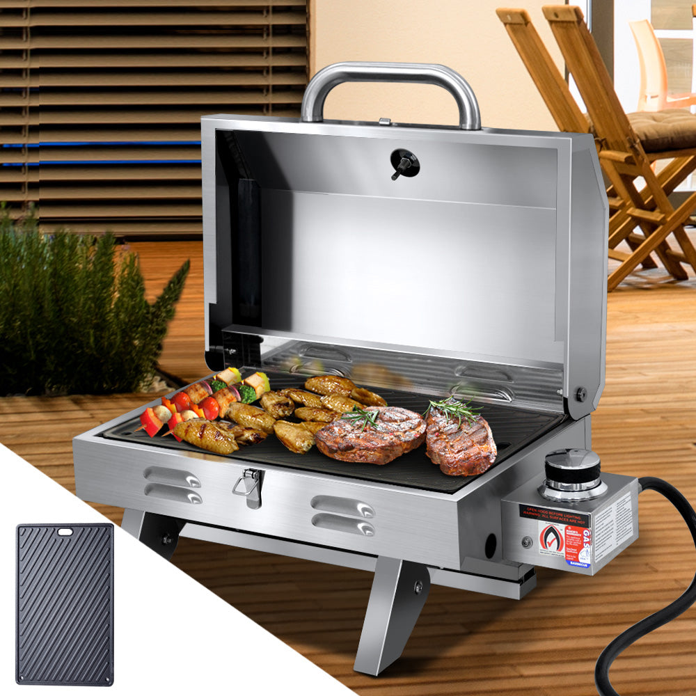 Grillz Portable Gas BBQ Grill with Double Sided Plate
