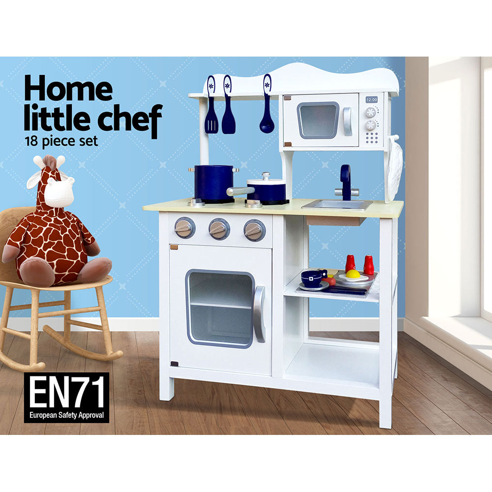 Keezi Kids Kitchen Play Set Wooden Pretend Toys Cooking Children Cookware Food