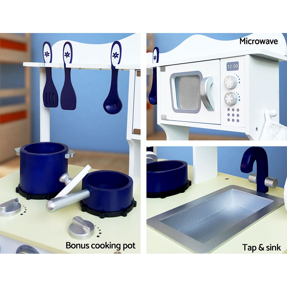 Keezi Kids Kitchen Play Set Wooden Pretend Toys Cooking Children Cookware Food